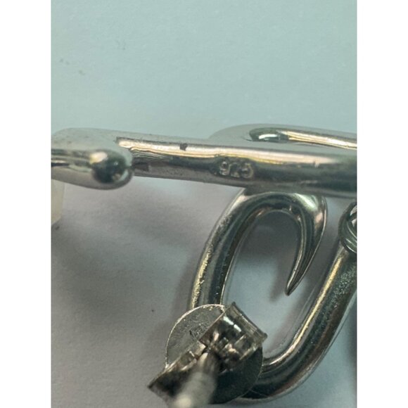 Estate Sterling Silver 925 Abstract Zig Zag Earrings with Dangle White Beads - Picture 5 of 8